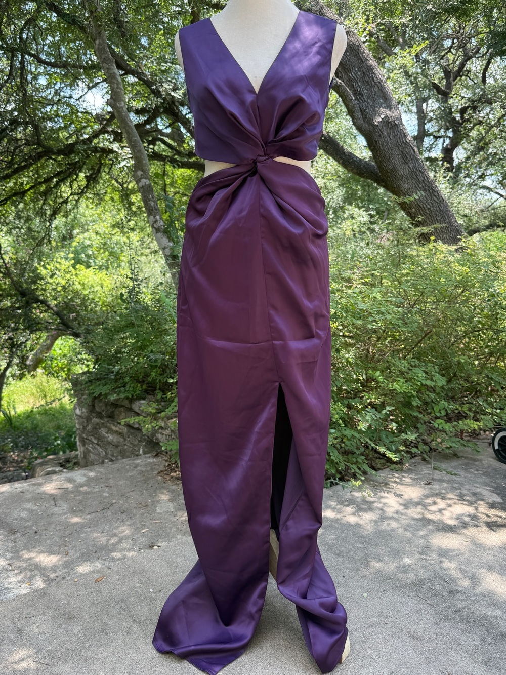 Purple Twist-Front Evening Dress